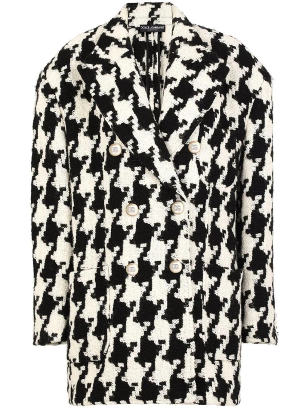 Houndstooth Wool-blend Coat In Multicolor Product Image