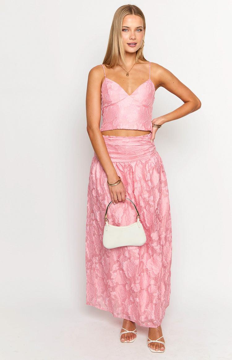 Jewel Pink Floral Maxi Skirt Product Image