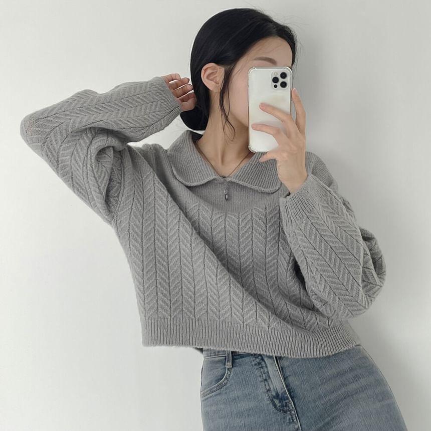 Collared Plain Cable Knit Sweater product image