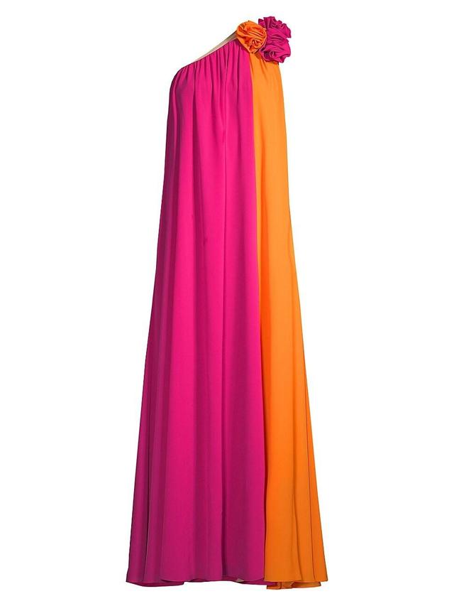 Womens Asymmetric Colorblocked Crepe de Chine Maxi Dress Product Image