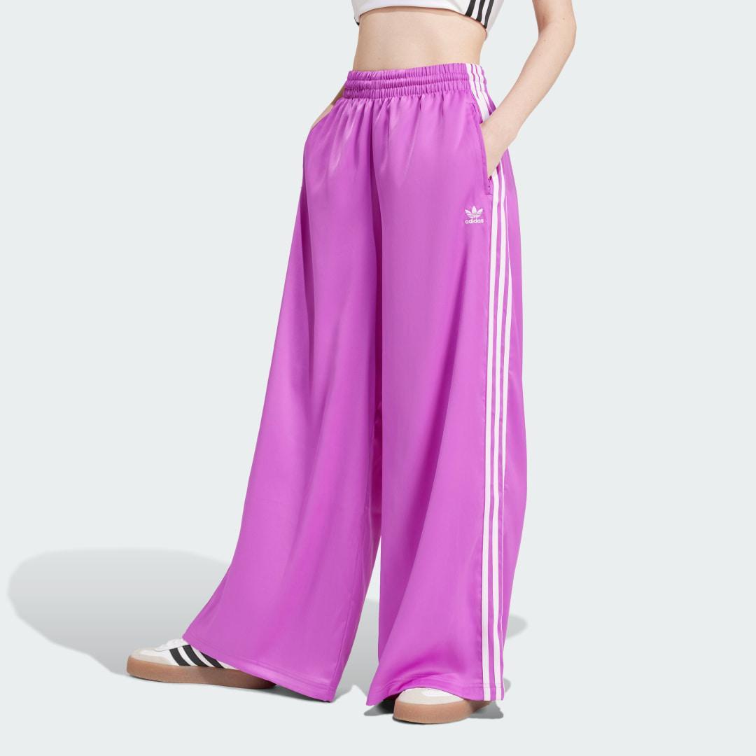 adidas Originals Womens adidas Originals Satin Wide Leg Track Pants - Womens Black/White Product Image