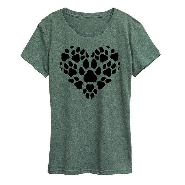 Womens Pawprint Heart Graphic Tee, Girls Grey Gray Product Image