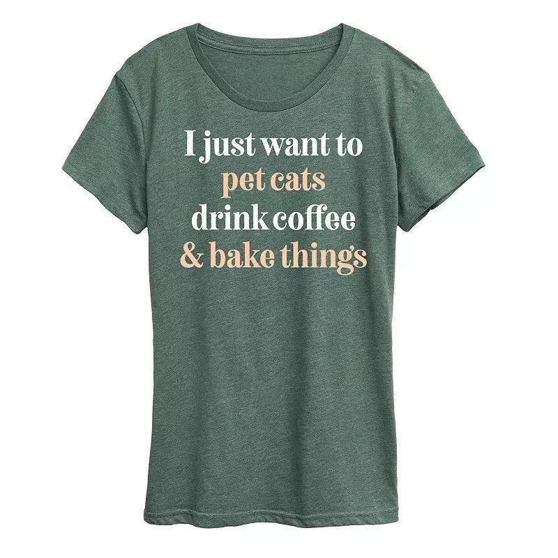 Womens Pet Cats Drink Coffee Bake Graphic Tee Blue Product Image