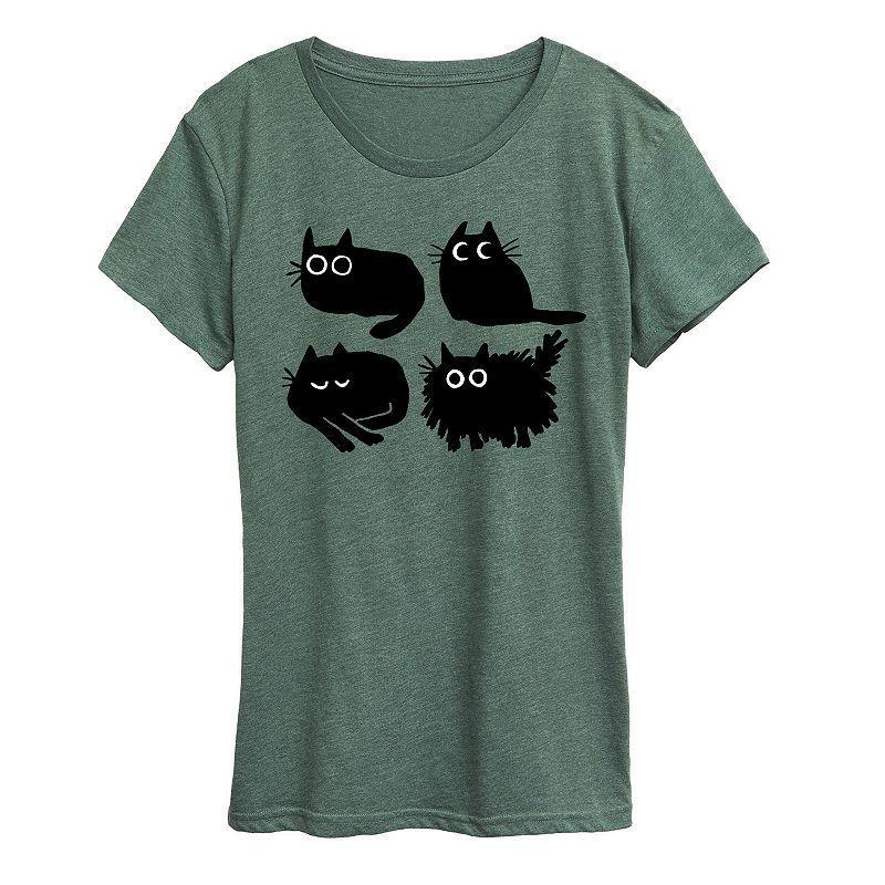 Womens Sketched Black Cats Graphic Tee Green Product Image