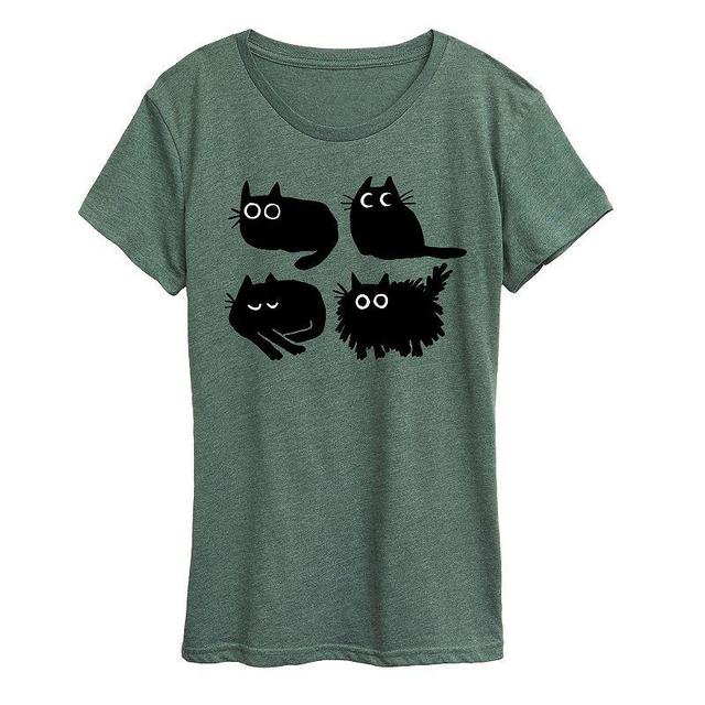 Plus Sketched Black Cats Graphic Tee, Womens Grey Green Product Image