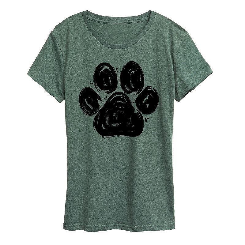 Plus Brushstroke Paw Print Graphic Tee, Womens Grey Green Product Image