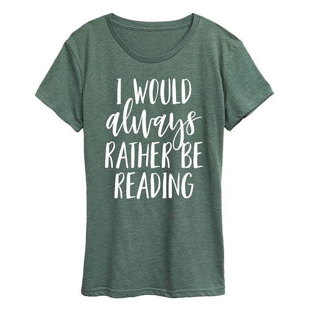 Womens I Would Always Rather Be Reading Graphic Tee Grey Red Product Image