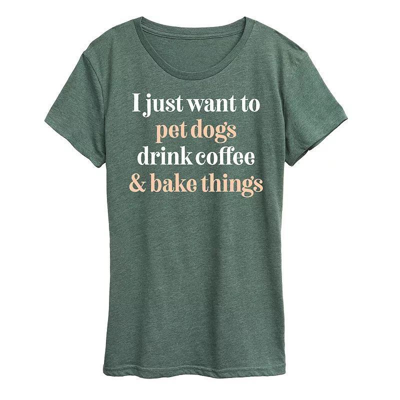 Womens Pet Dogs Drink Coffee Bake Graphic Tee Grey Dark Red Product Image