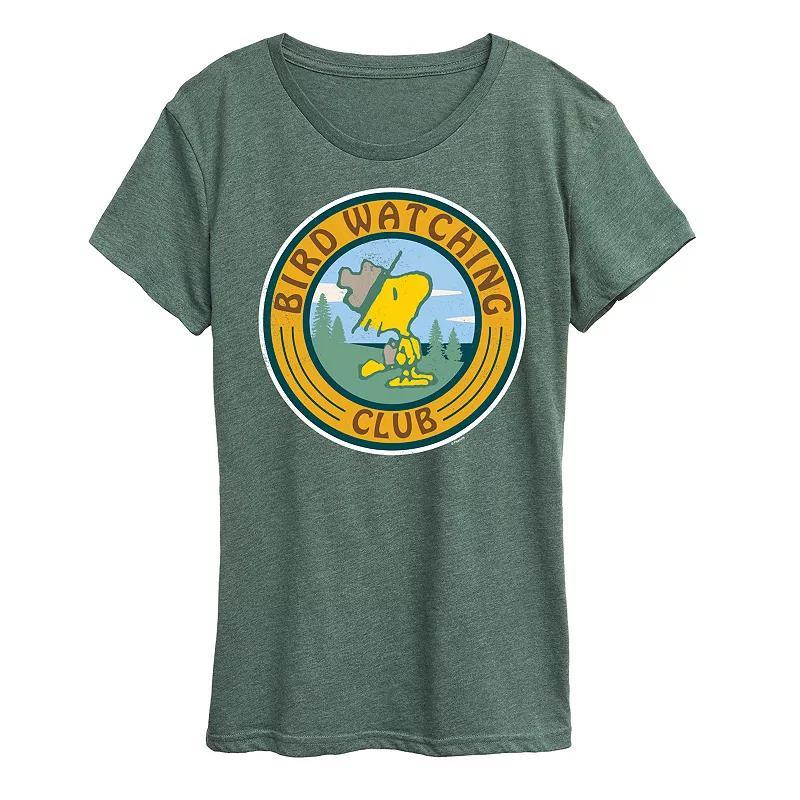 Womens Peanuts Woodstock Bird Watching Graphic Tee Grey Green Product Image