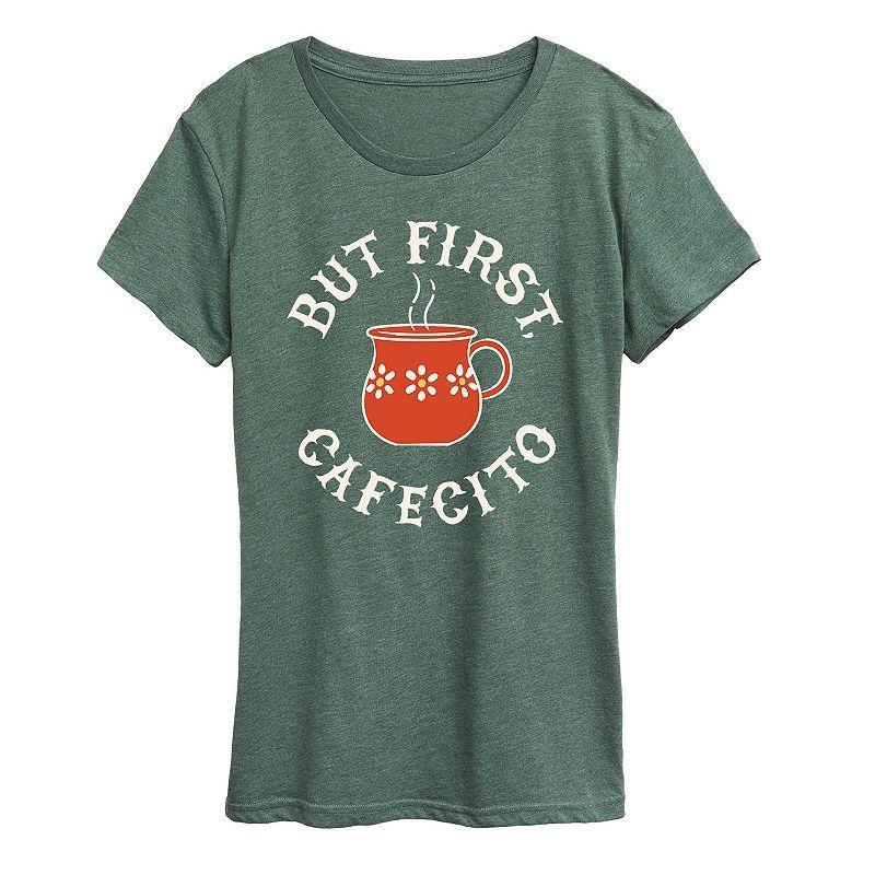 Womens But First Cafecito Graphic Tee Green Product Image