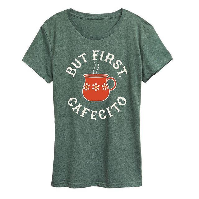 Womens But First Cafecito Graphic Tee, Girls Grey Green Product Image