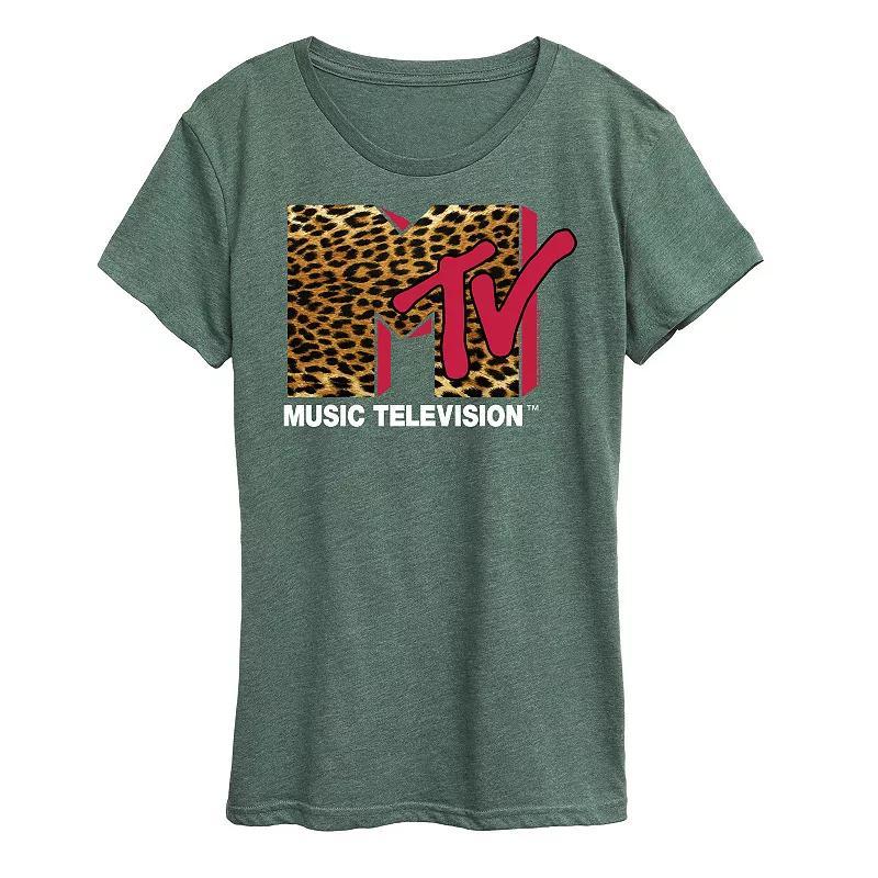 Womens MTV Leopard Logo Graphic Tee, Girls Grey Golden Meadow Product Image