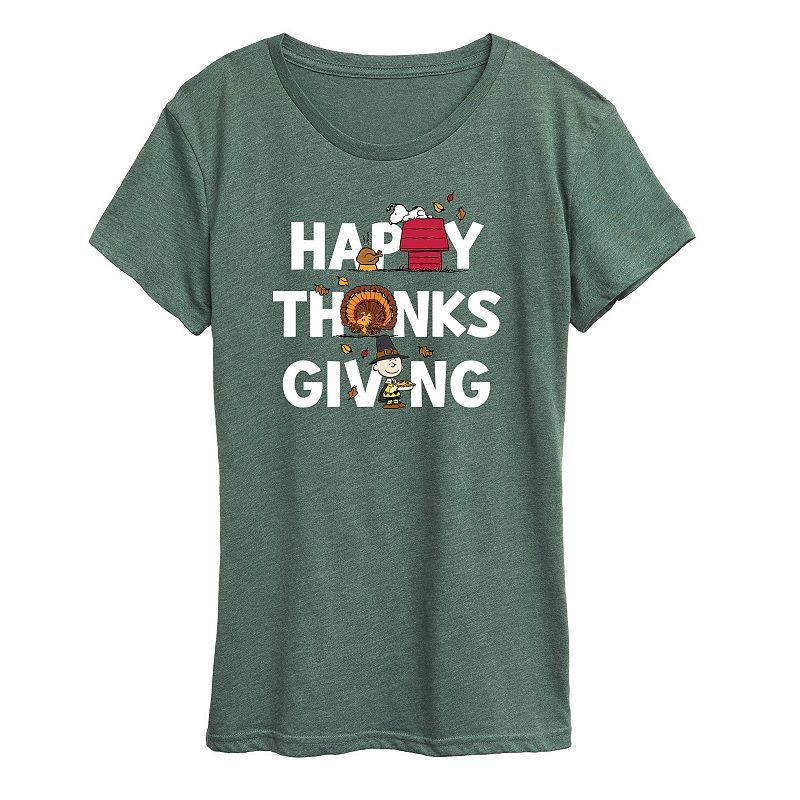 Womens Peanuts Thanksgiving Icons Graphic Tee, Girls Grey Green Product Image