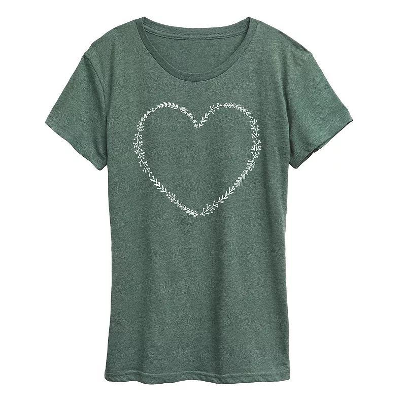 Womens Floral Heart Outline Graphic Tee Grey Green Product Image