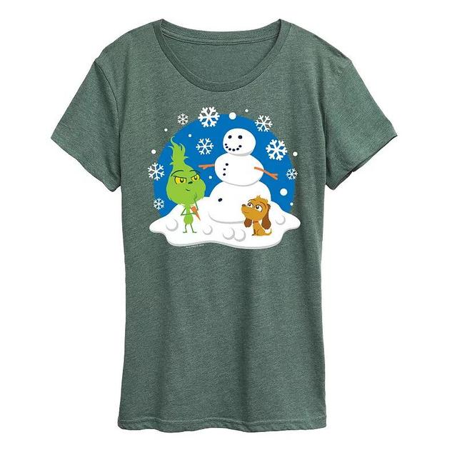 Womens Dr. Seuss The Grinch Building Snowman Graphic Tee, Girls Grey Green Product Image