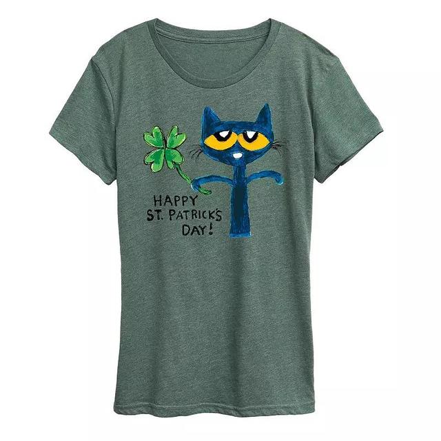 Womens Pete The Cat Happy St. Patricks Day Graphic Tee Grey Juniper Product Image