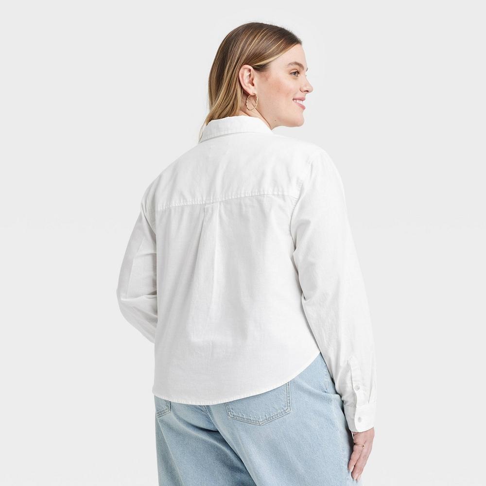 Womens Long Sleeve Collared Button-Down Shirt - Universal Thread White XXL Product Image