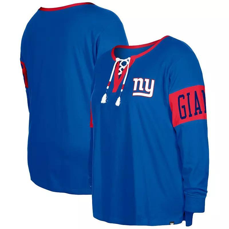 Womens New Era Royal New York Giants Plus Size Lace-Up Notch Neck Long Sleeve T-Shirt Product Image