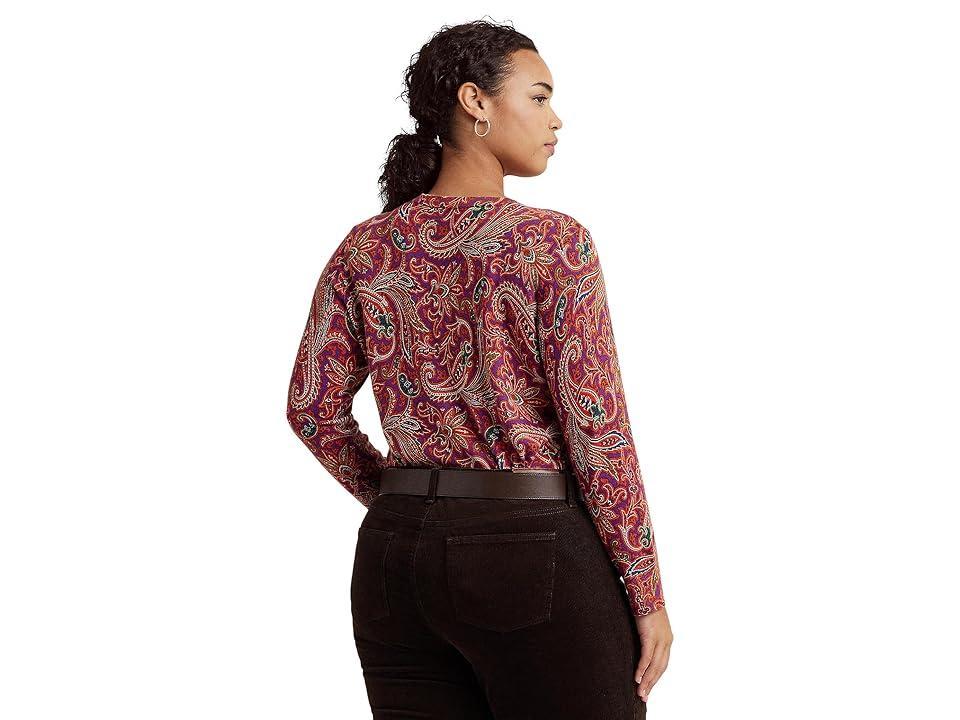 LAUREN Ralph Lauren Plus-Size Paisley Cotton-Blend Sweater Women's Sweater Product Image