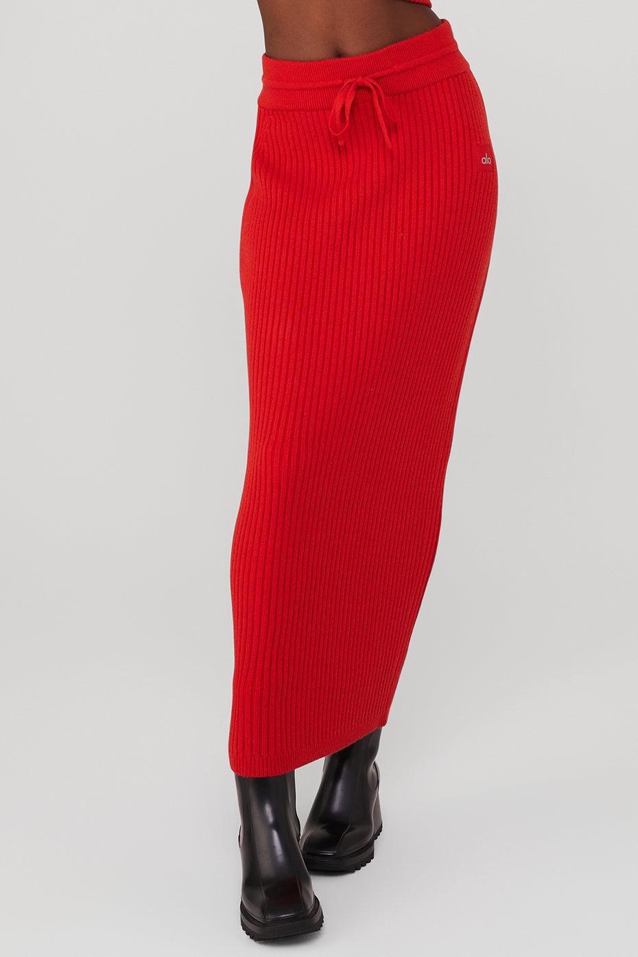 Cashmere Ribbed High-Waist Winter Dream Skirt - Red Flame Female Product Image