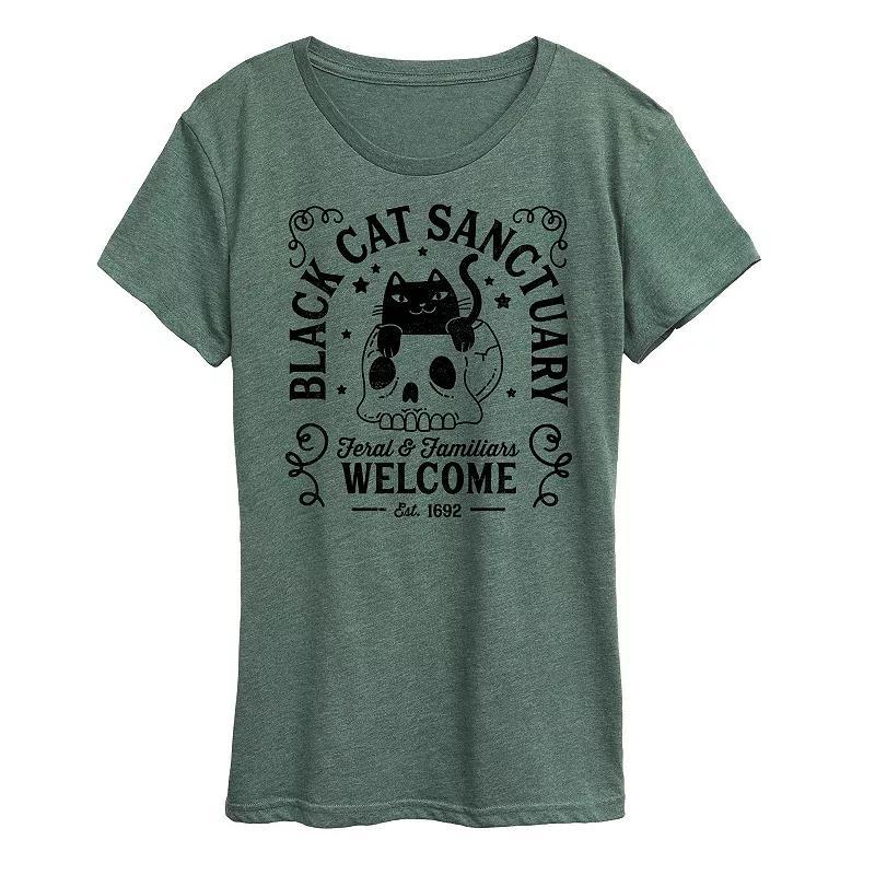 Womens Black Cat Sanctuary Graphic Tee Grey Green Product Image