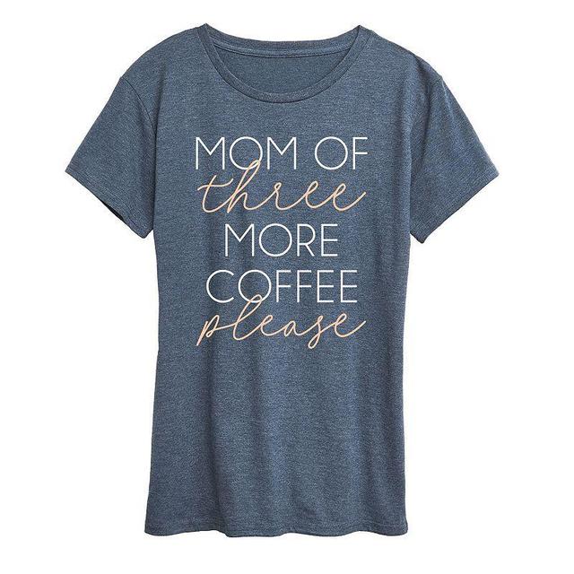 Womens Mom Of Three More Coffee Please Graphic Tee Grey Blue Product Image