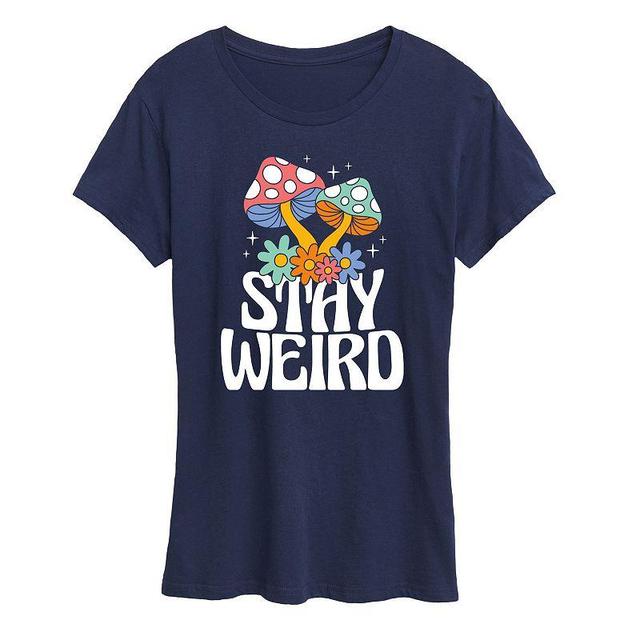 Womens Stay Weird Mushrooms Graphic Tee, Girls Blue Product Image