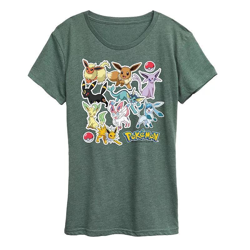 Womens Pokemon Eeveelution Stickers Graphic Tee, Girls Blue Product Image