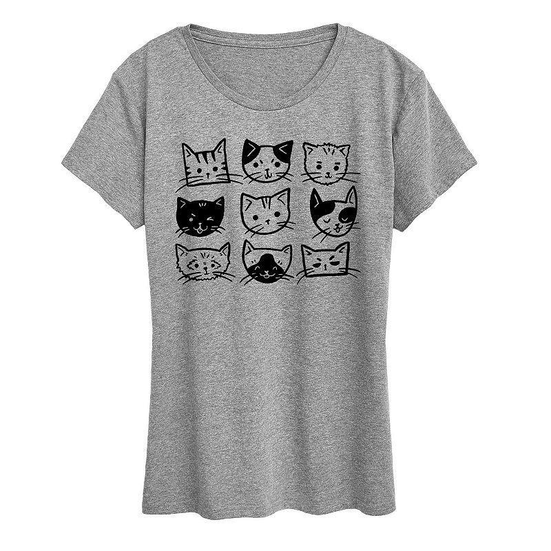 Womens Cat Faces Grid Graphic Tee Dark Grey Product Image