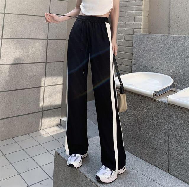 High Waist Color-Block Loose-Fit Wide-Leg Sweatpants Product Image