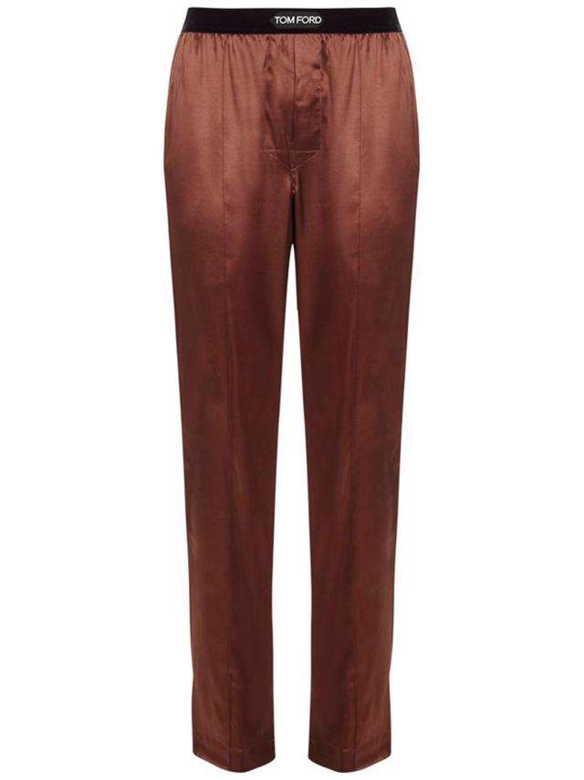 TOM FORD Logo-waistband Silk Pajama Botton In Brown Product Image