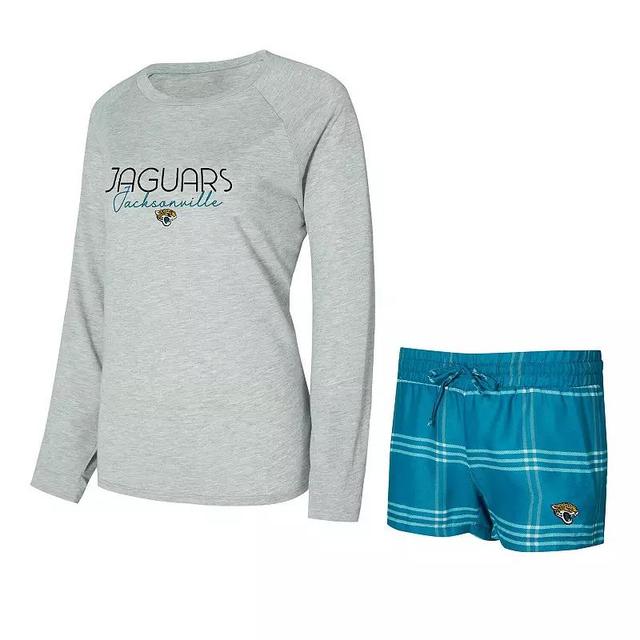 Womens Concepts Sport Teal/Gray Jacksonville Jaguars Petition Raglan Long Sleeve T-Shirt and Shorts Set Product Image