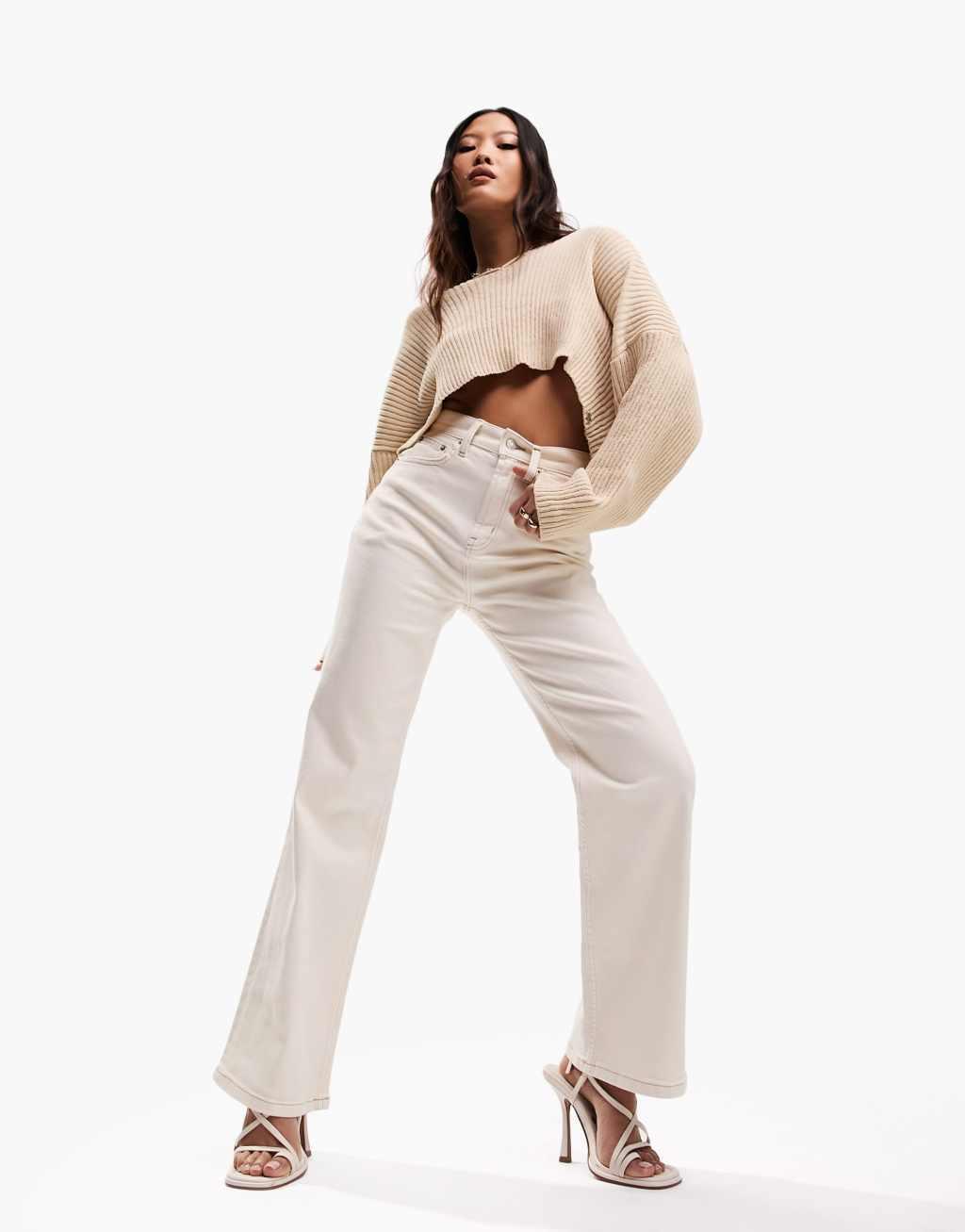 ASOS DESIGN Petite comfort stretch straight leg jeans in off white Product Image