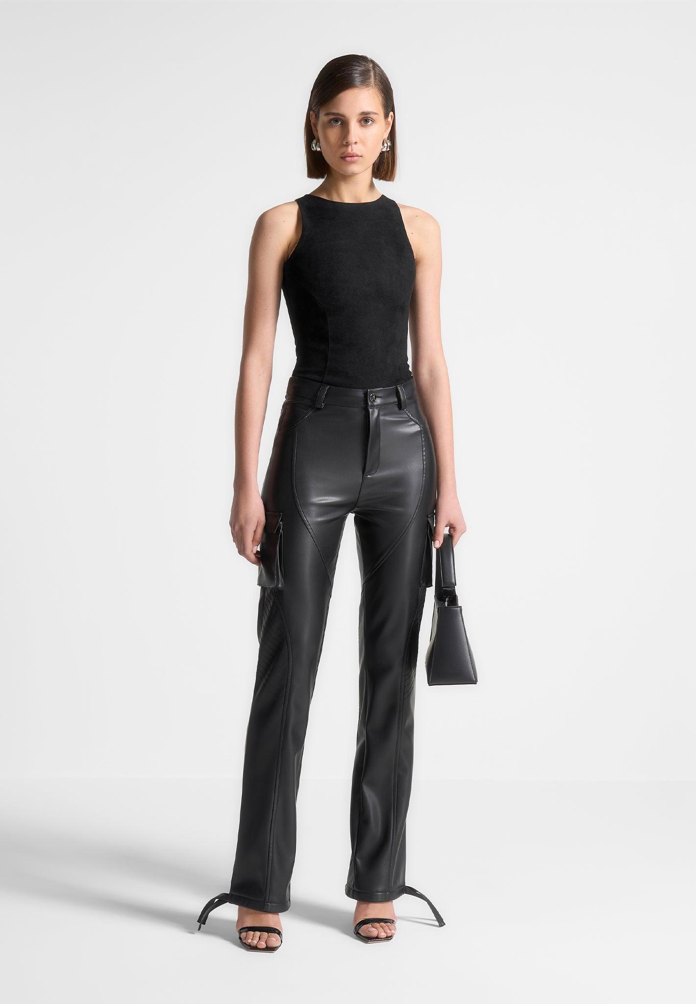 Vegan Leather Biker Trousers - Black Female Product Image