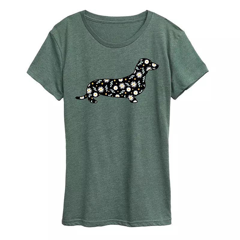 Womens Daisy Fill Dachshund Graphic Tee Grey Green Product Image