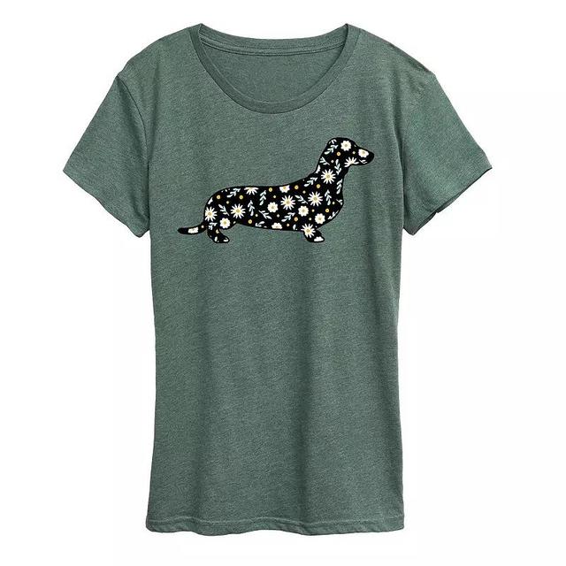 Womens Daisy Fill Dachshund Graphic Tee Grey Green Product Image