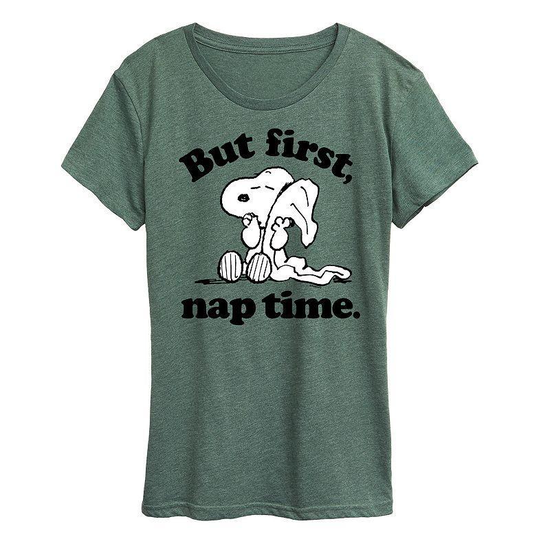 Womens Peanuts Snoopy First Nap Time Graphic Tee Grey Green Product Image