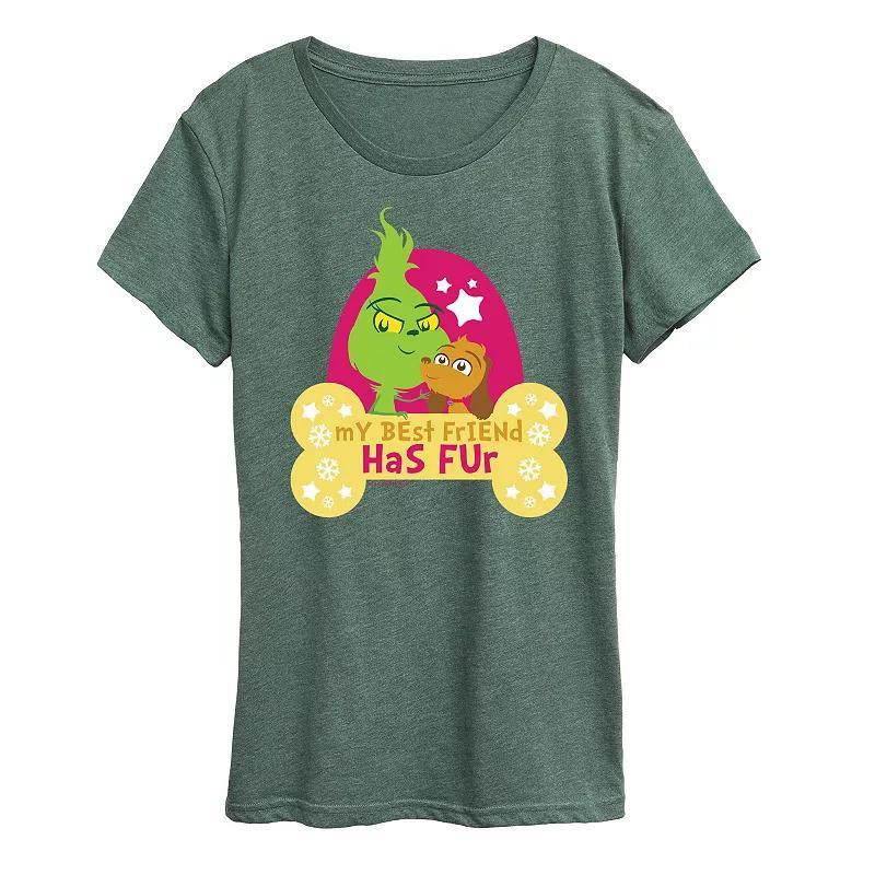 Womens Dr. Seuss Little Grinch Best Friend Has Fur Graphic Tee, Girls Grey Green Product Image