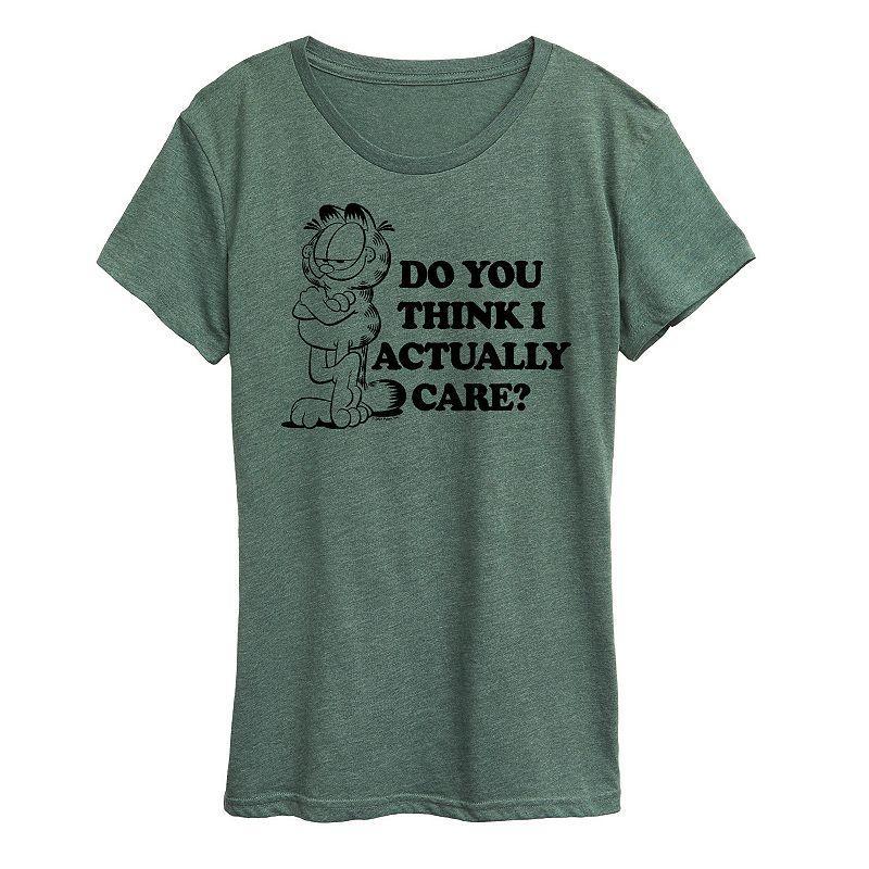 Plus Garfield Do You Think I Care Graphic Tee, Womens Grey Green Product Image