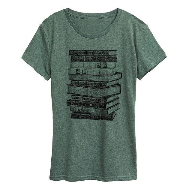 Womens Stacked Books Graphic Tee, Girls Grey Gray Product Image