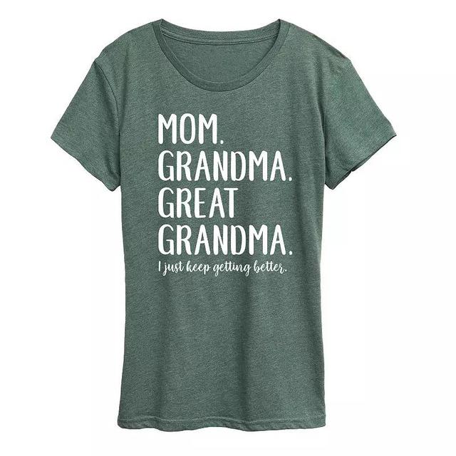 Womens Mom Grandma & Great Grandma Graphic Tee, Girls Grey Dark Red Product Image