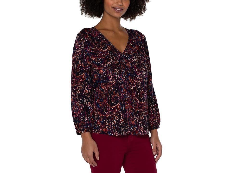 Liverpool 3/4 Sleeve Double V-Neck Woven Top (Batik Paisley All Over Print) Women's Clothing Product Image