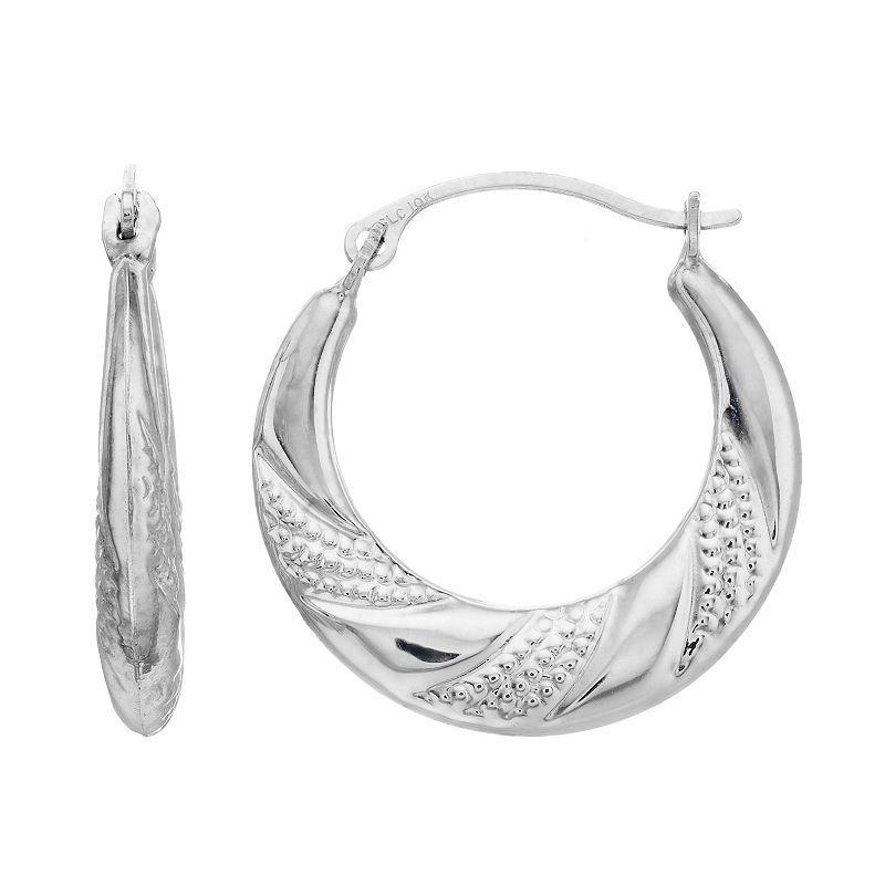 10k White Gold Textured Swirl Hoop Earrings, Womens Product Image