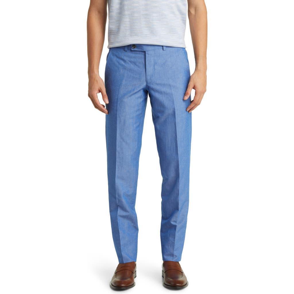 London Jerome Flat Front Linen & Cotton Slub Dress Pants In Light Blue Product Image