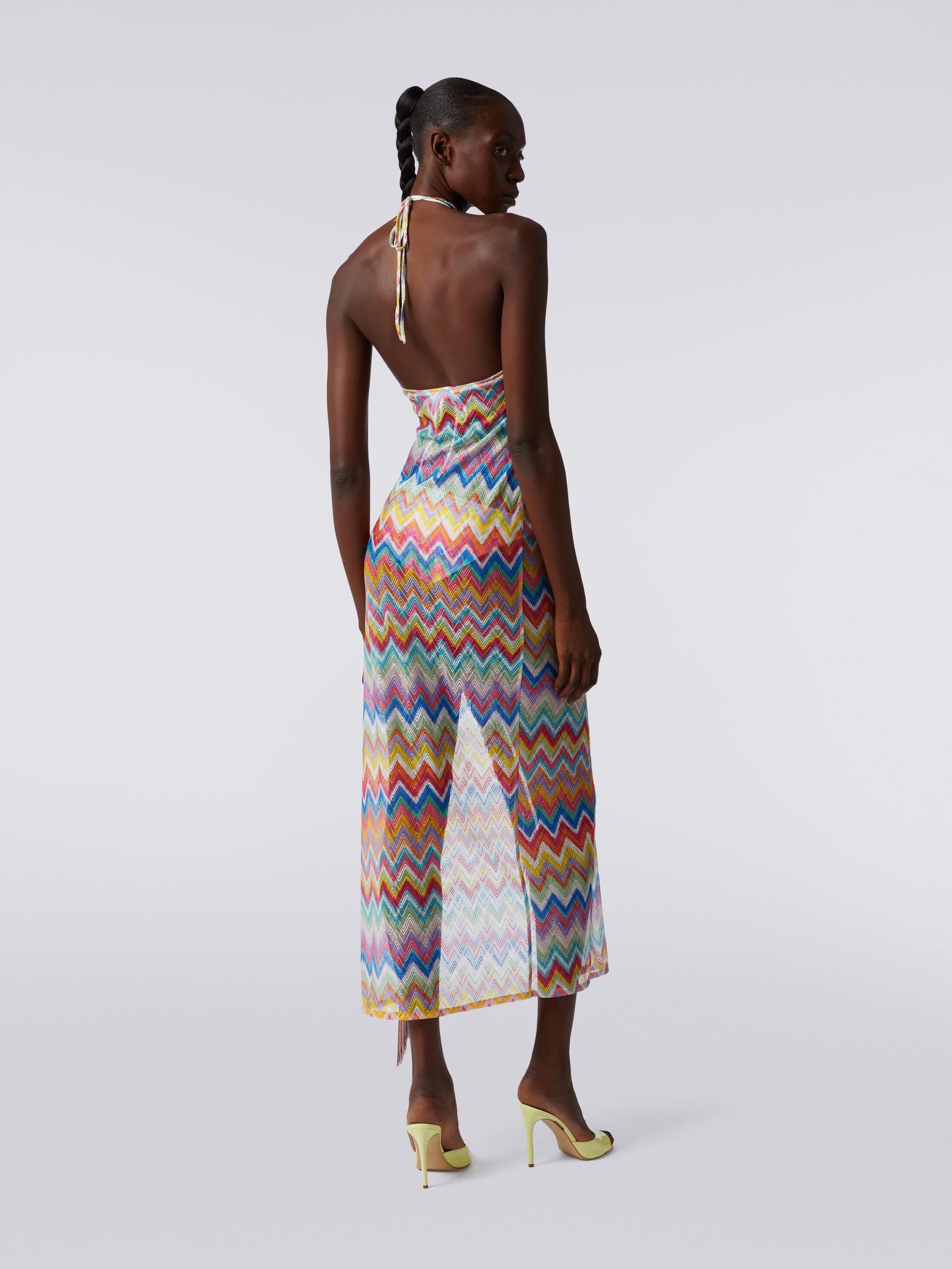 Long cover-up dress with zigzag print and fringes Product Image