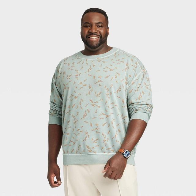 Mens Big & Tall Floral Print Crewneck Pullover Sweatshirt - Goodfellow & Co Alpine Blue 4XLT Product Image