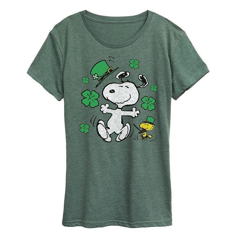 Womens Peanuts Snoopy St. Patricks Day Graphic Tee Grey Gray Product Image