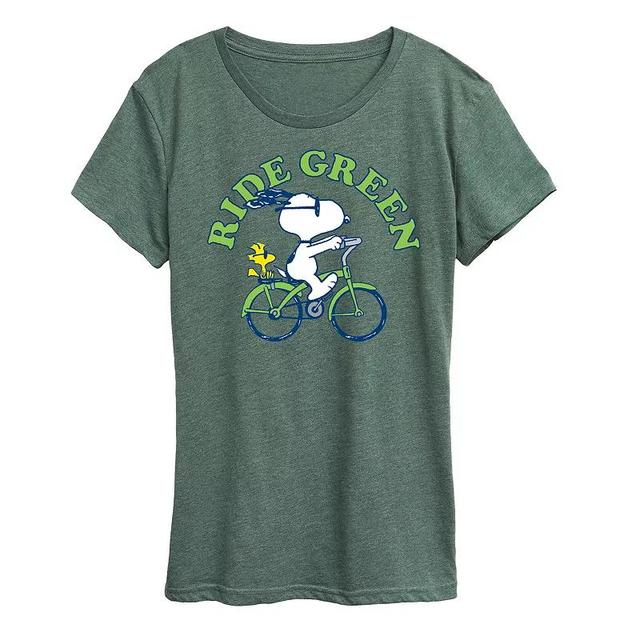 Womens Peanuts Snoopy & Woodstock Ride Green Graphic Tee Product Image