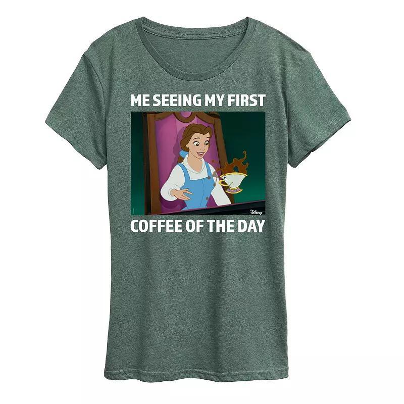 Disney Princess Belle Womens First Coffee Of The Day Meme Graphic Tee Product Image