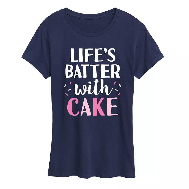 Womens Lifes Batter With Cake Graphic Tee Grey Blue Product Image